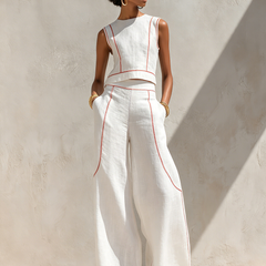 Nicoletta | Conjunto de Lino con Costuras en Contraste