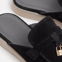 Mediterraneo | Mocasín Abierto de Gamuza — Negro