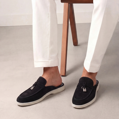 Mediterraneo | Mocasín Abierto de Gamuza — Negro