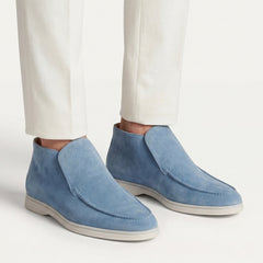 Monaco | Mocasín Abierto de Gamuza — Azul Cielo
