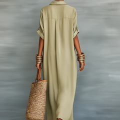 Manuela | Vestido Largo Verde Olivo Minimalista