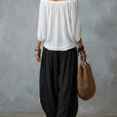 Alba | Conjunto Blanco de Hombros Descubiertos con Pantalón Farol
