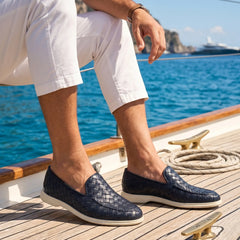 Sorrento | Mocasín Trenzado de Piel — Azul
